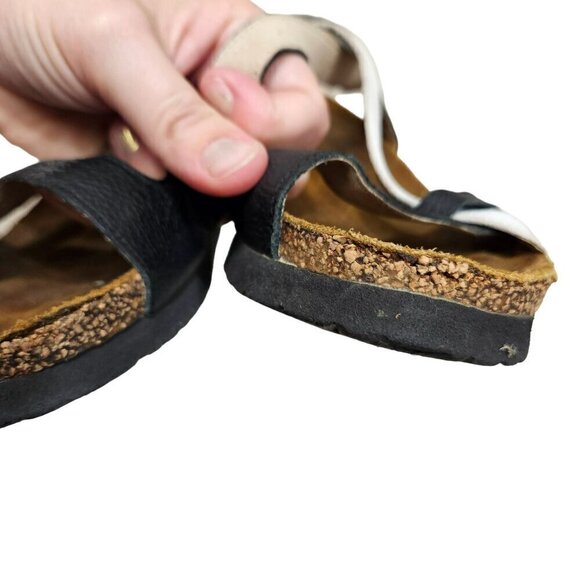 Naot Women's Leather Sandals Black & White Adjustable Straps Cork Footbed Size 4 - Picture 6 of 15